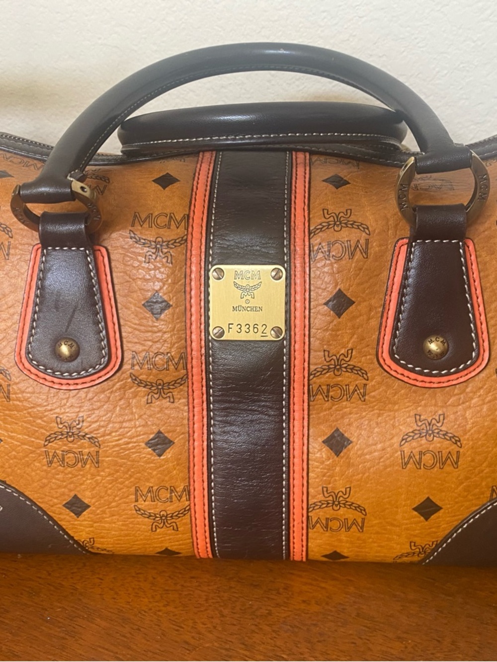 MCM Cognac Visetos Medium Boston Handbag With FREE Wallet - Picture 5 of 15